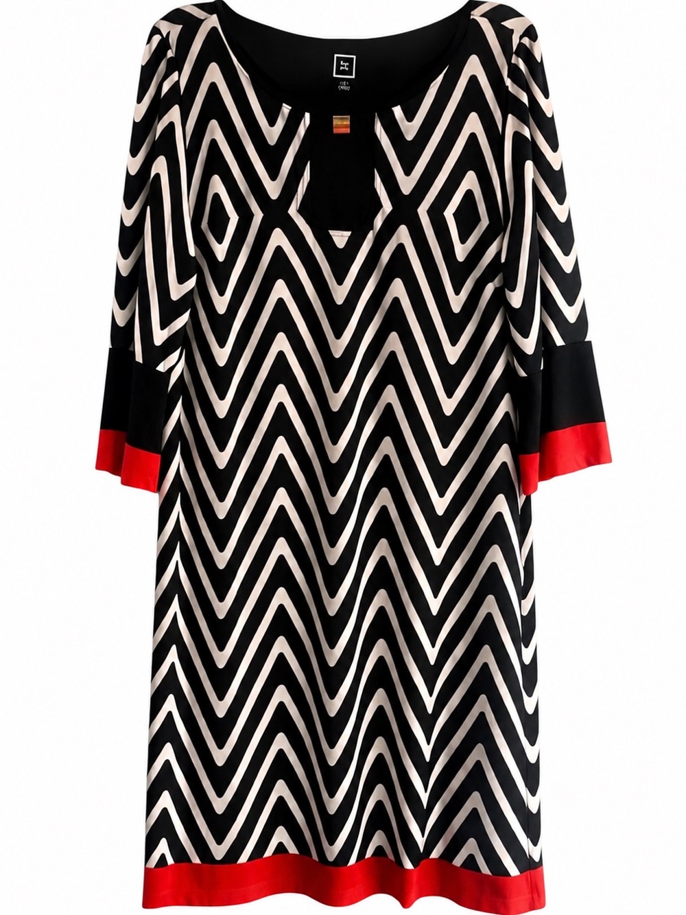 R&M Richards Chevron Shift Dress Size 14 Black White Red Career Office
